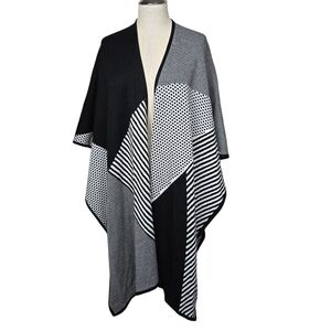 Chico's Polka Dot Striped Black White Over The Shoulders Open Shawl One Size